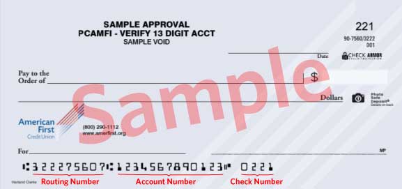 Image of routing number on check